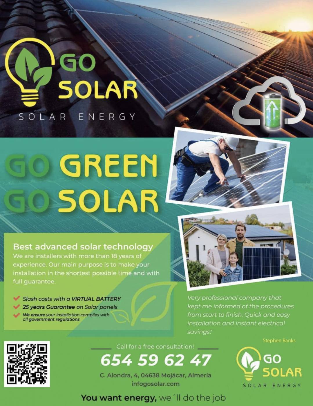 Go Solar installations for solar power and solar panel renewable energy in Murcia, Alicante and Andalucia