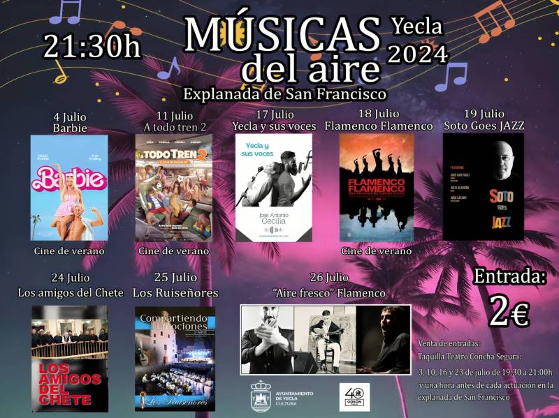 Evenings in July, open-air cinema and music in Yecla