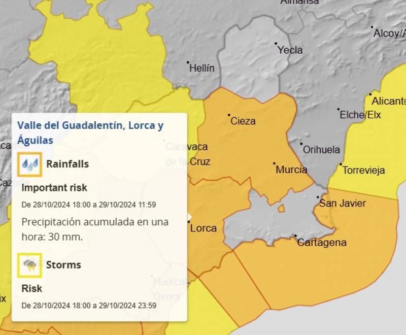 Murcia weather forecast October 28-November 3: Wet all week long